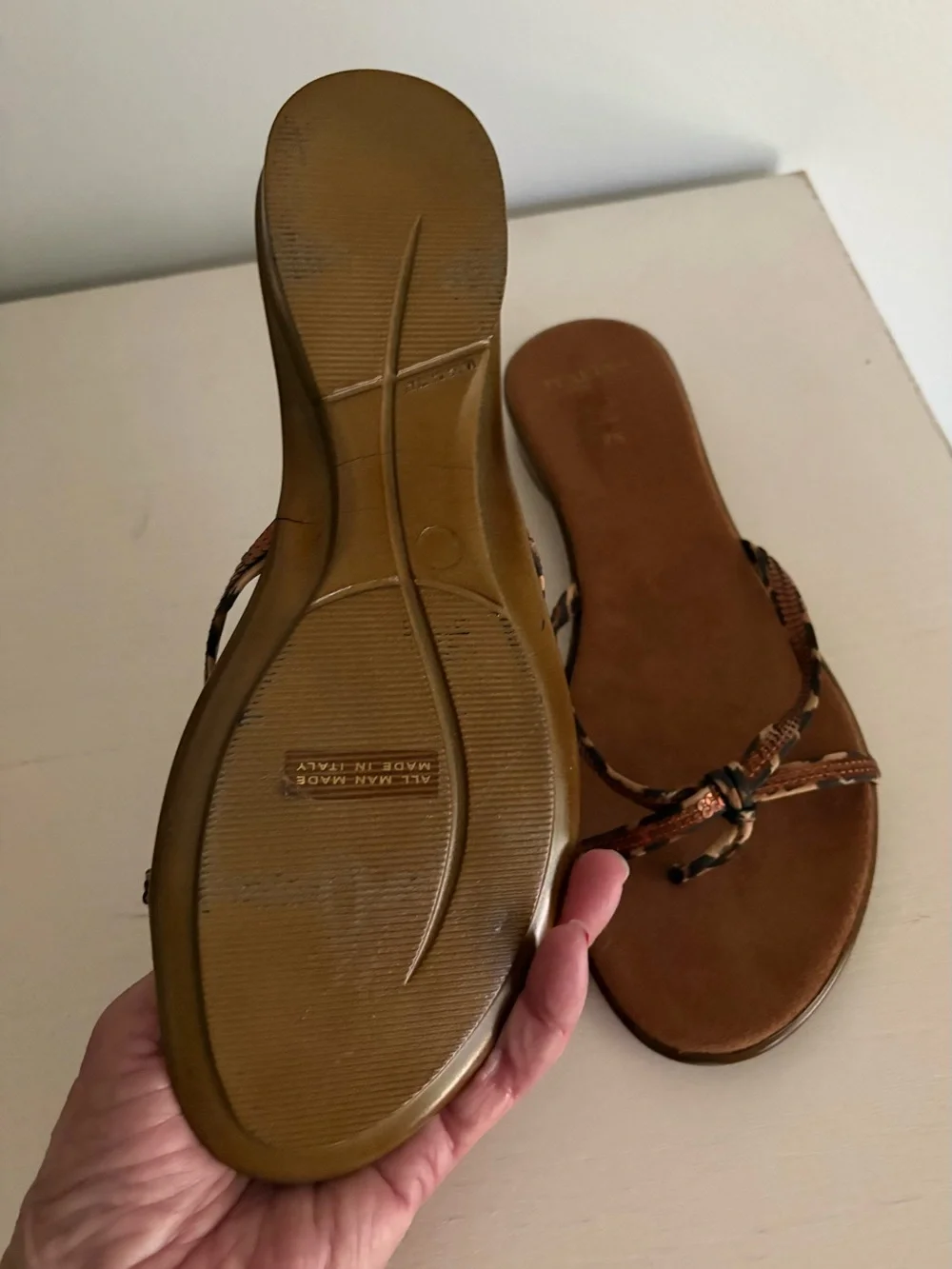 Italian Shoemakers Leather Sequin Slide Sandals with Leopard Print Straps